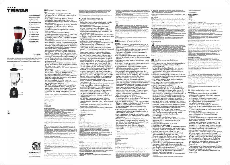 Page n°1 - Manuel utilisateur TriStar BL-4469PR