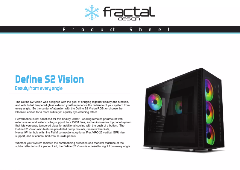 Page 1 de la notice Fiche technique Fractal Design Define S2