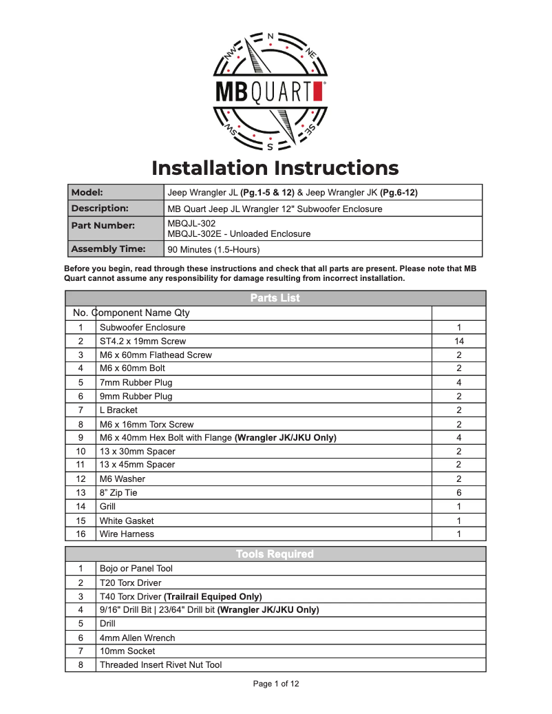 Page 1 de la notice Manuel utilisateur MB Quart MBQJL-302