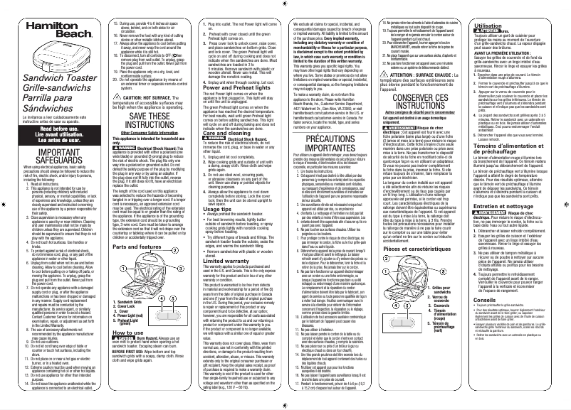 Página 1 del manual Manual de usuario Hamilton Beach 25430