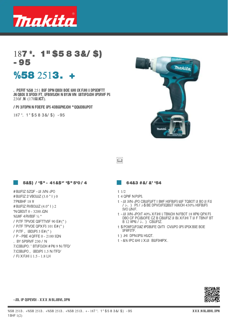 Page 1 de la notice Fiche technique Makita DTW251RMJ