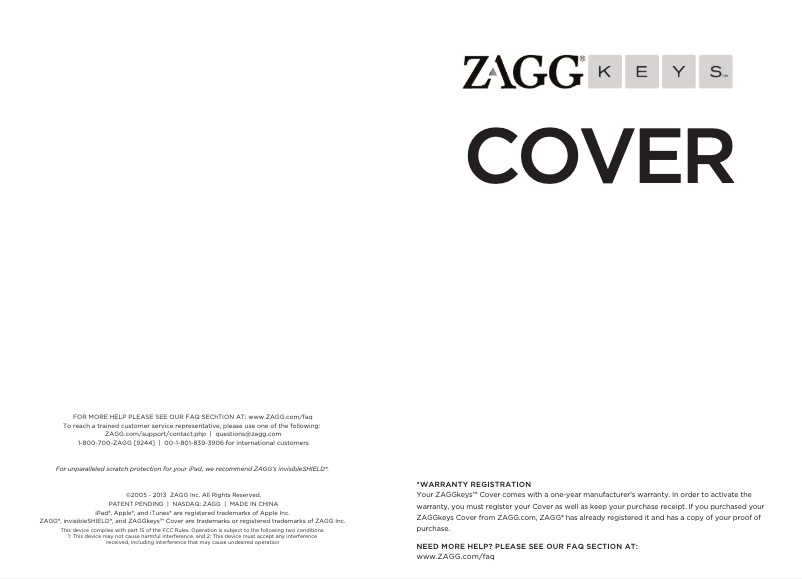 Page 1 de la notice Manuel utilisateur Zagg BZKFHCBKLIT105