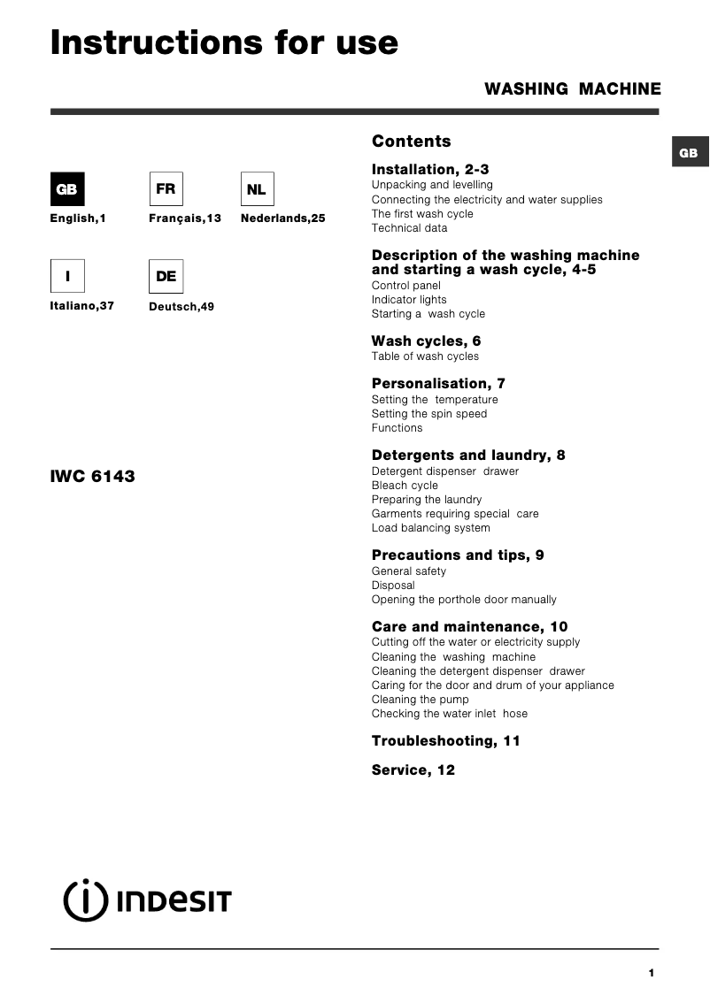 Página 1 del manual Manual de usuario Indesit IWC 6143 (EU)