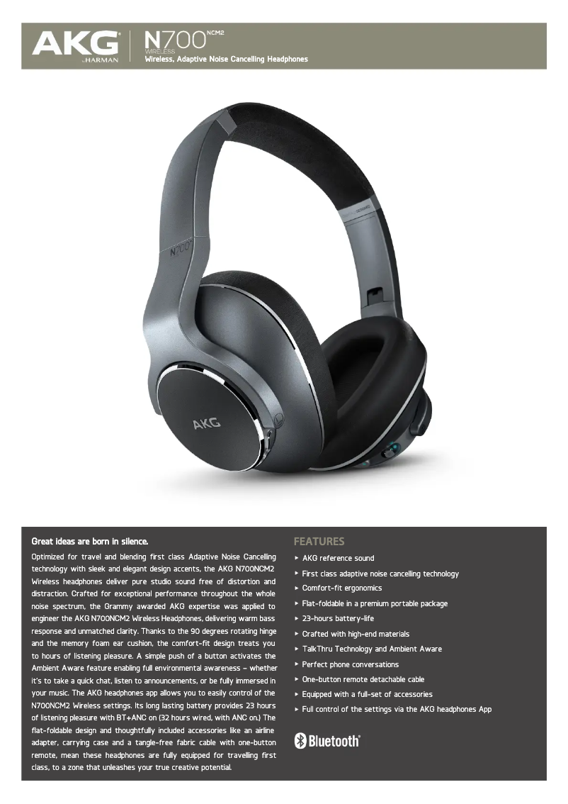 Page 1 de la notice Fiche technique AKG N700NCM2 Wireless