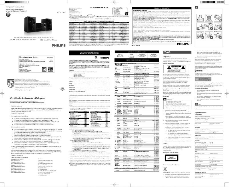Página 1 del manual Guía de inicio rápido Philips BTM1360