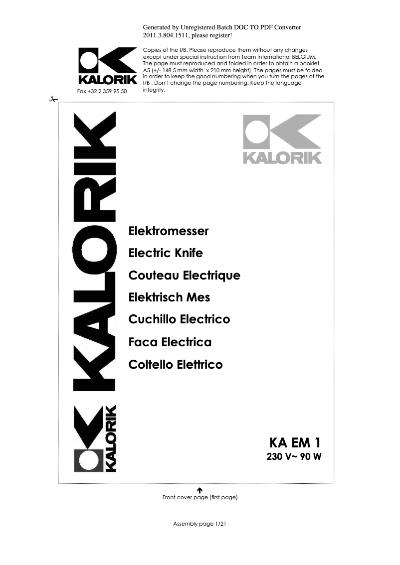 Image de la première page du manuel de l'appareil KA EM 1