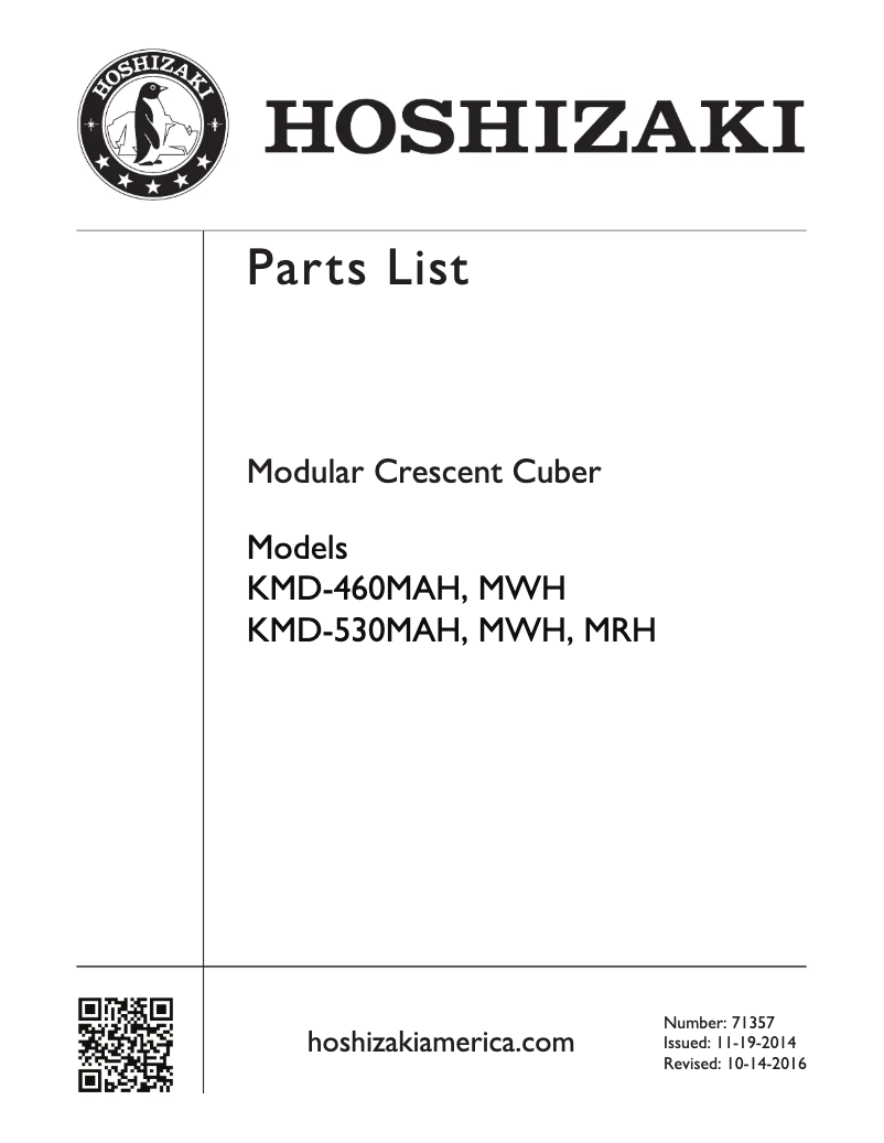Page 1 de la notice Manuel utilisateur Hoshizaki KMD-460MWH