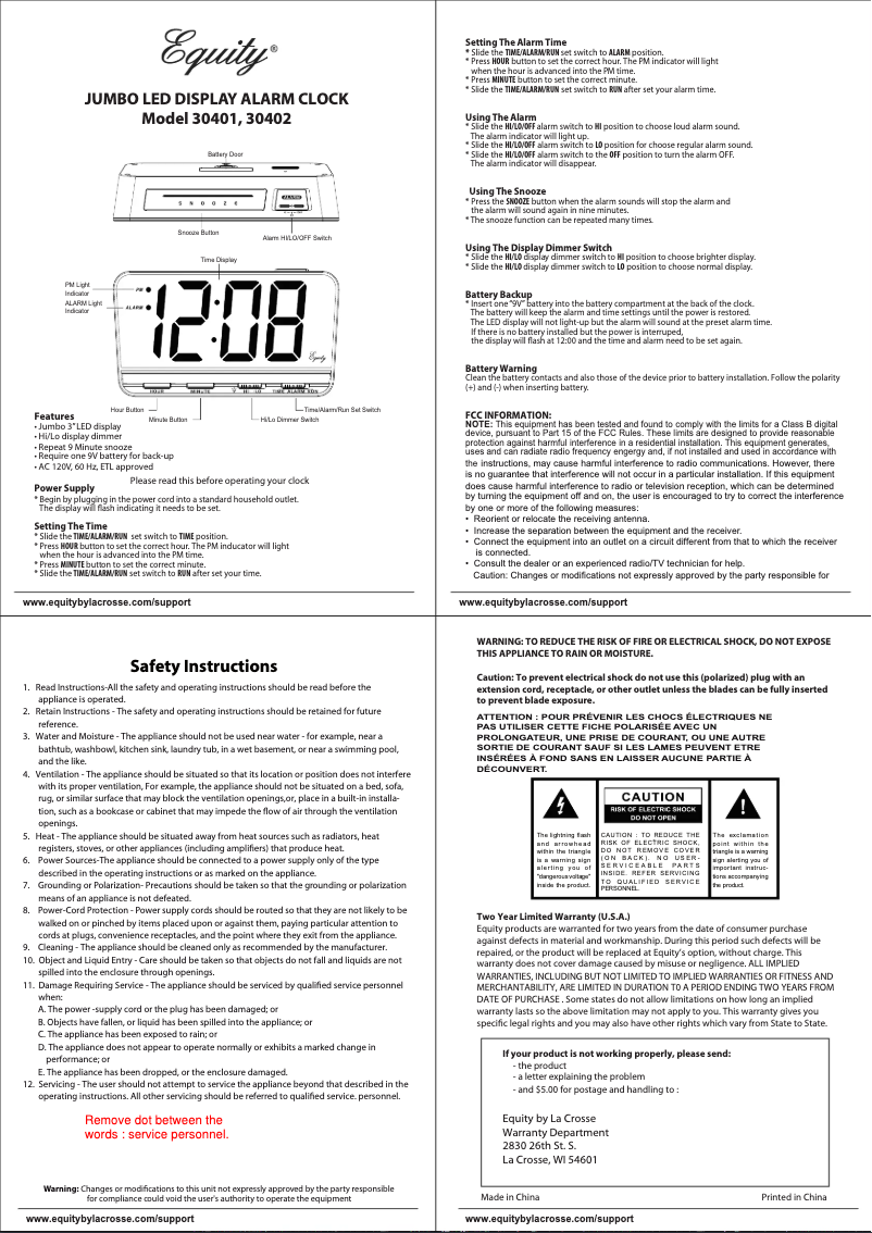 Página 1 del manual Manual de usuario Equity 30401