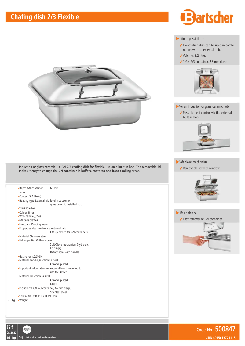 Page n°1 - Fiche technique Bartscher 500847