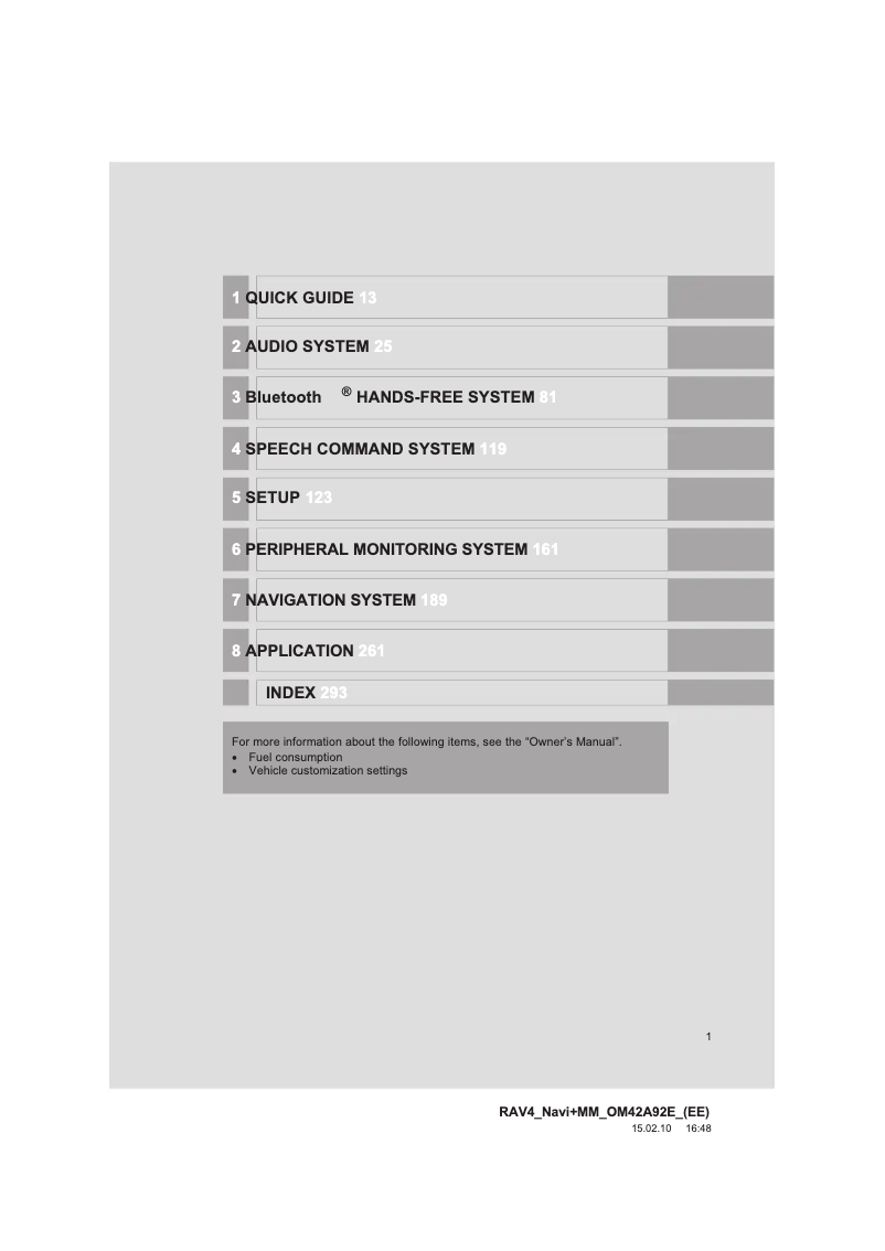 Page 1 de la notice Manuel utilisateur Toyota RAV4 2015 Navigation