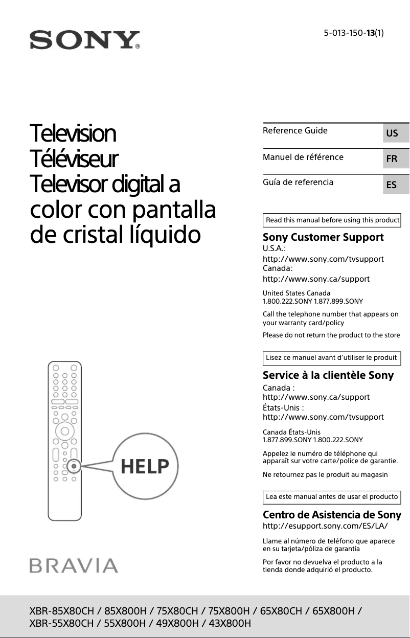 Page n°1 - Manuel utilisateur Sony Bravia XBR-75X800H
