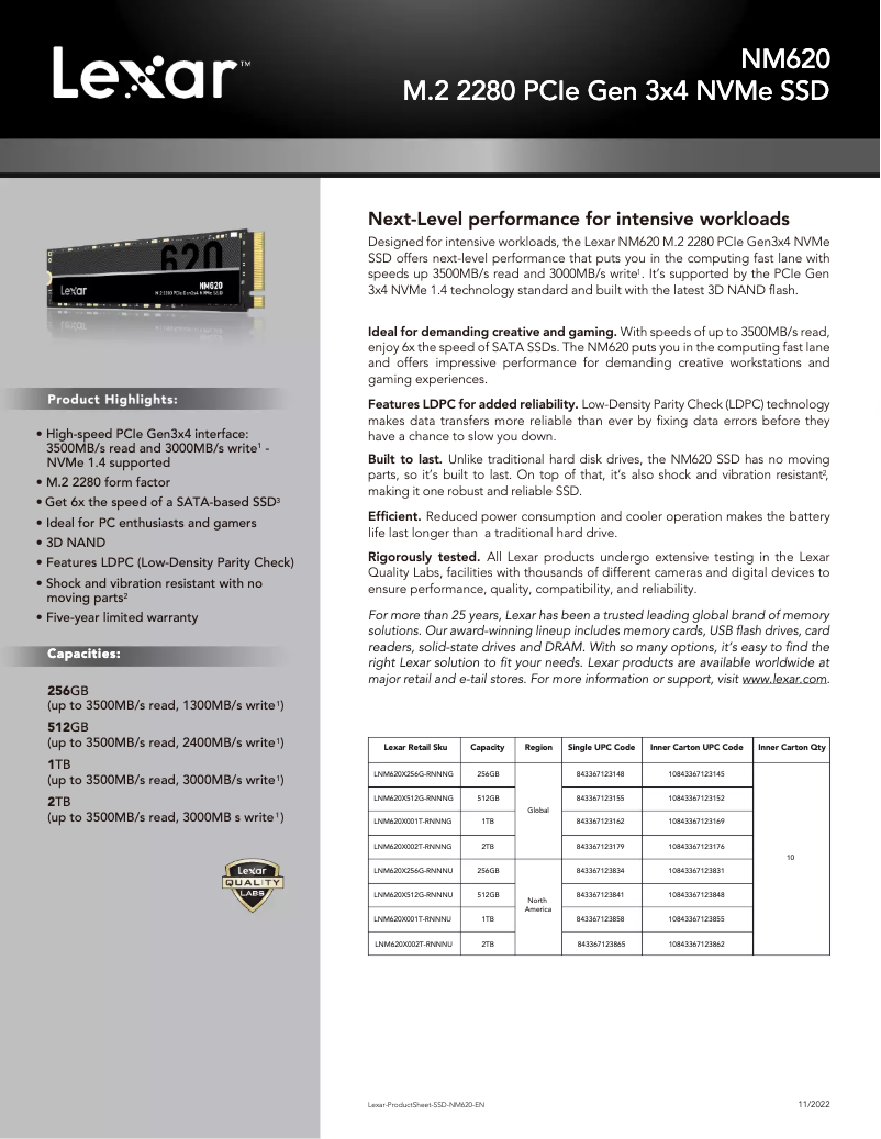 Page n°1 - Manuel utilisateur Lexar NM620