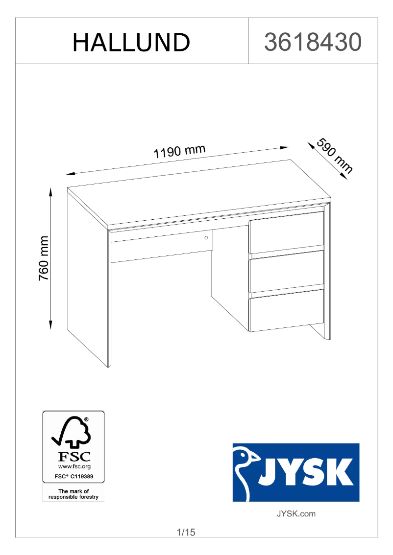 Page n°1 - Manuel utilisateur JYSK Hallund (119x76x59)