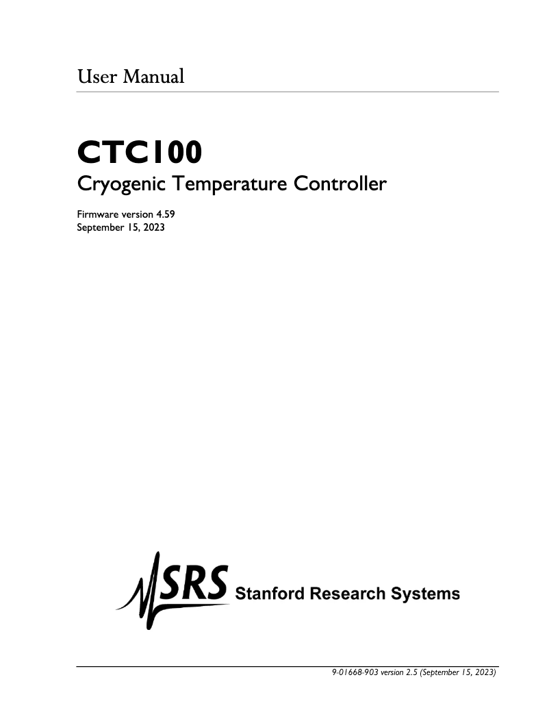 Page n°1 - Manuel utilisateur SRS CTC100