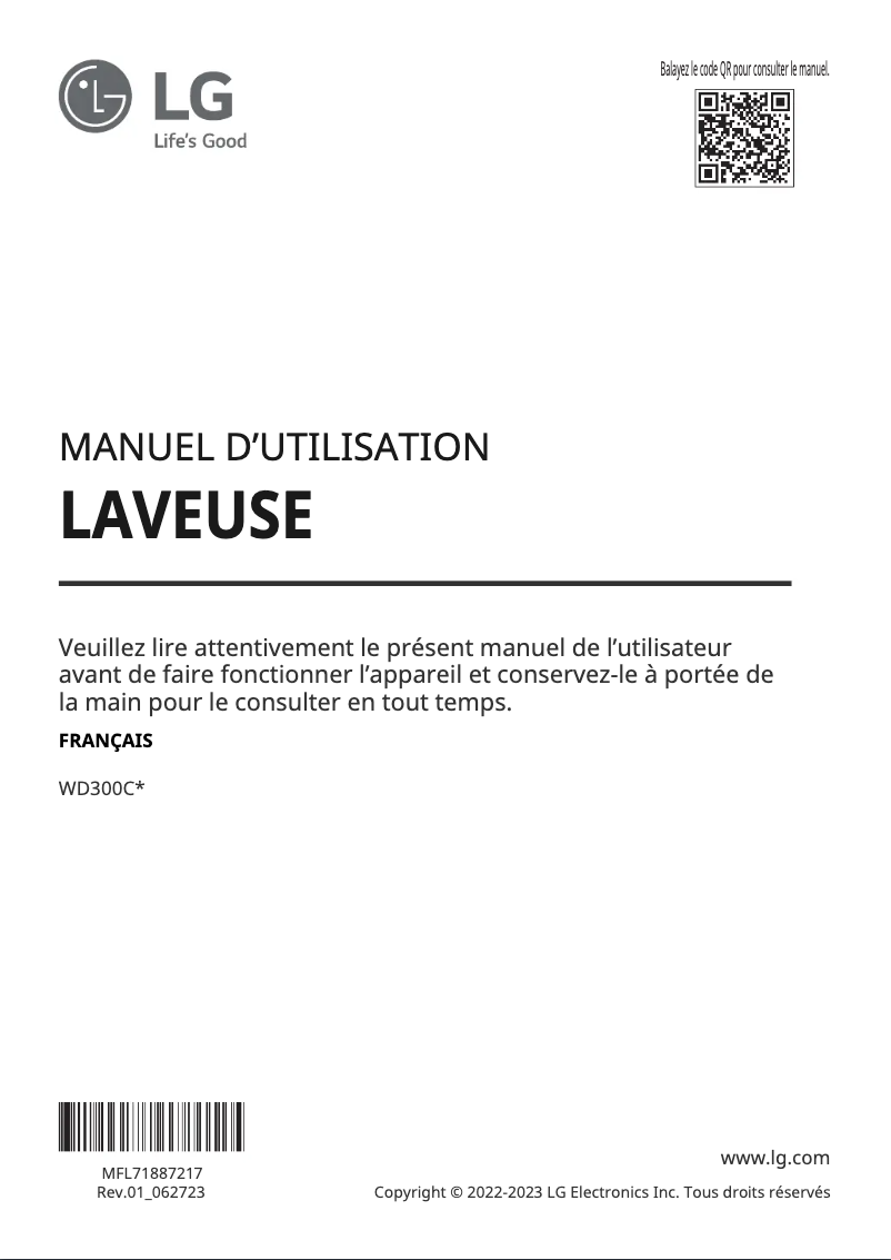 Page 1 de la notice Manuel utilisateur LG WD300CV