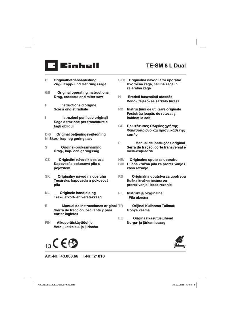 Page n°1 - Manuel utilisateur Einhell TE-SM 8 L Dual