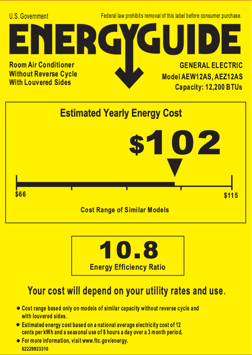 Página 1 del manual Etiqueta energética GE AEW12AS