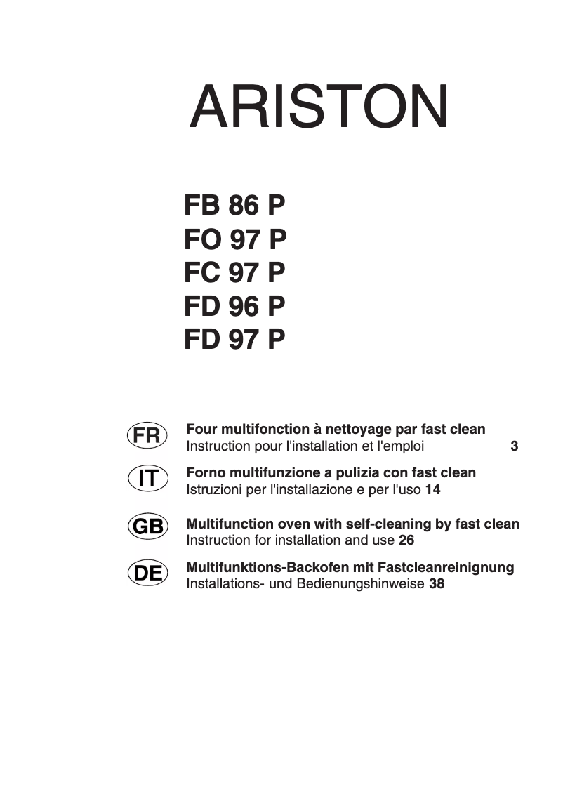 Page n°1 - Manuel utilisateur Ariston Thermo FO 97 P