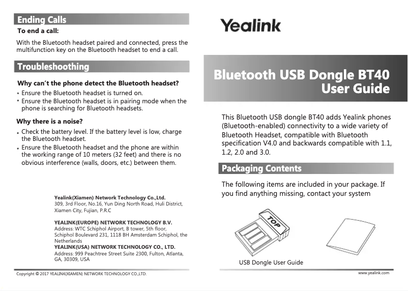 Page 1 de la notice Manuel utilisateur Yealink BT40