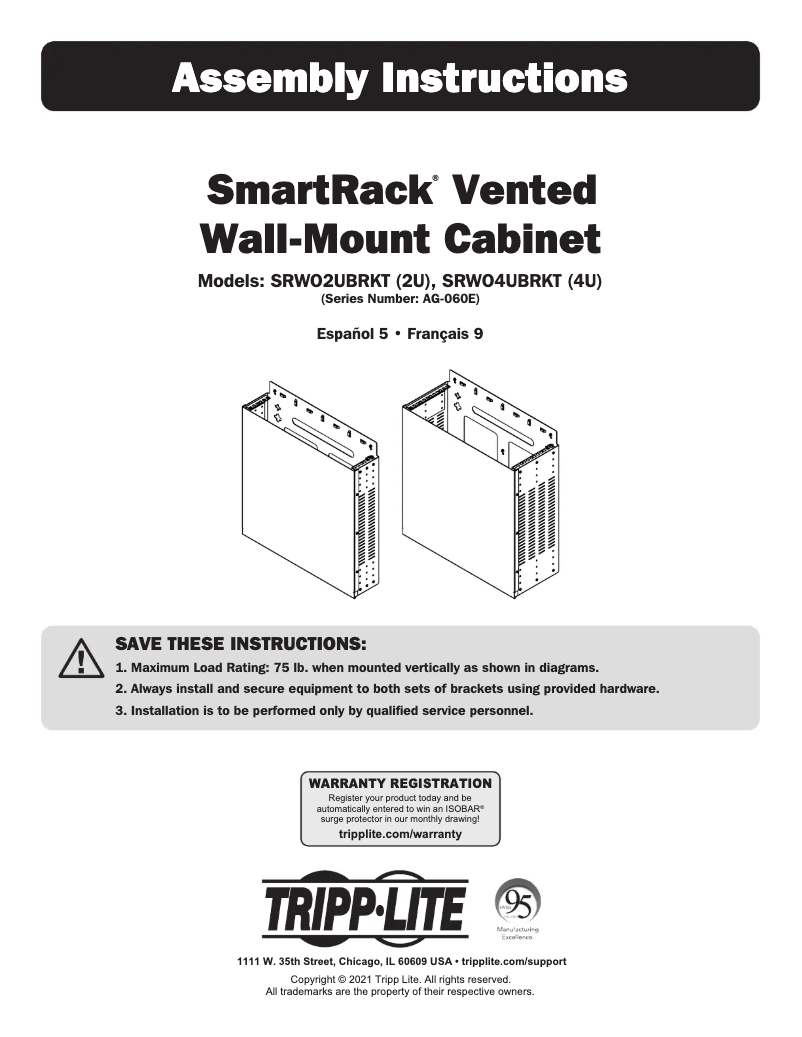 Page 1 de la notice Manuel utilisateur Tripp Lite SRWO2UBRKT