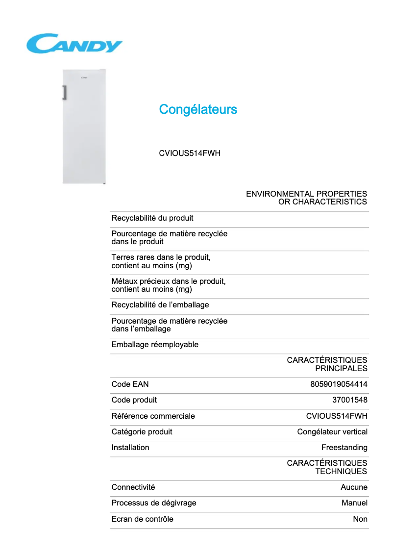 Image de la première page du manuel de l'appareil CVIOUS514FWH