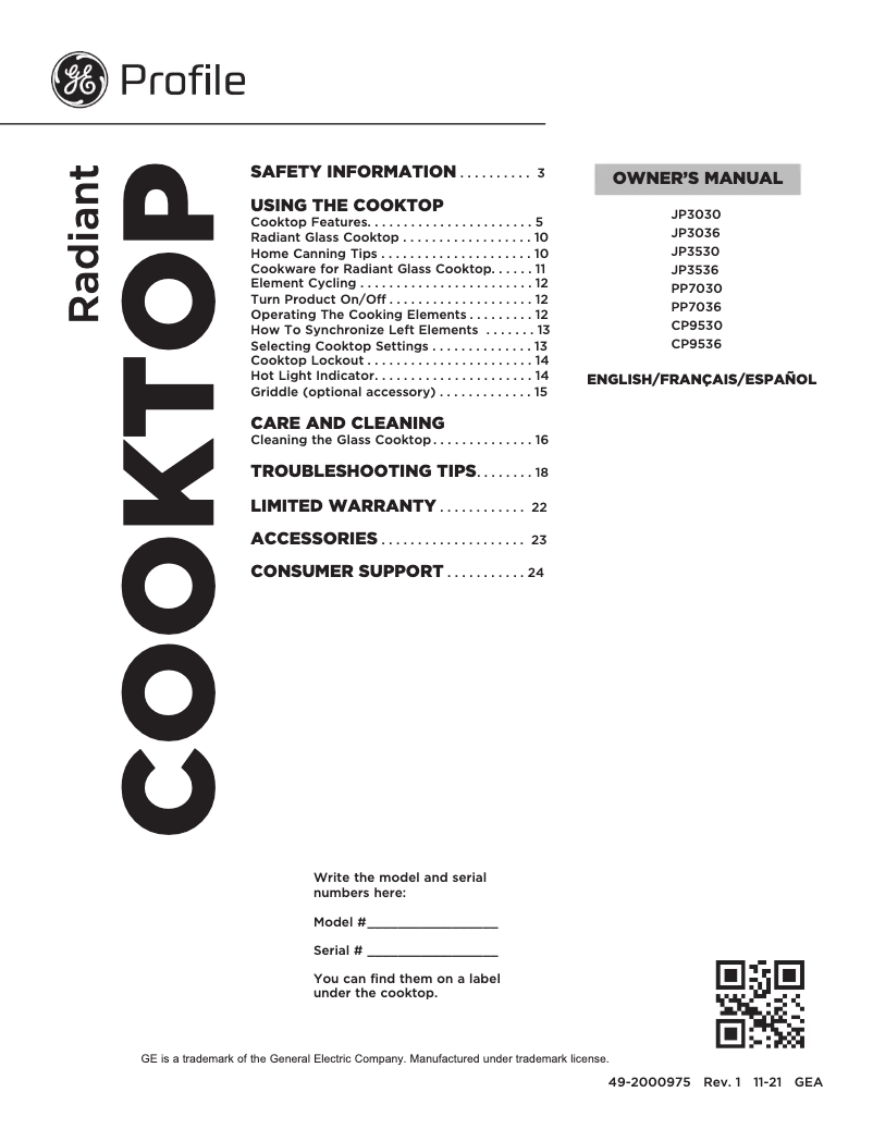 Image de la première page du manuel de l'appareil JP3030TWWW