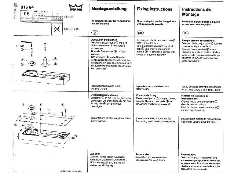 Page n°1 - Manuel utilisateur Dorma BTS 84