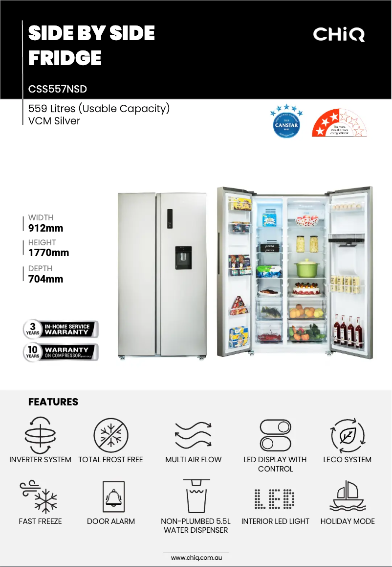 Page 1 de la notice Fiche technique CHiQ CSS557NSD