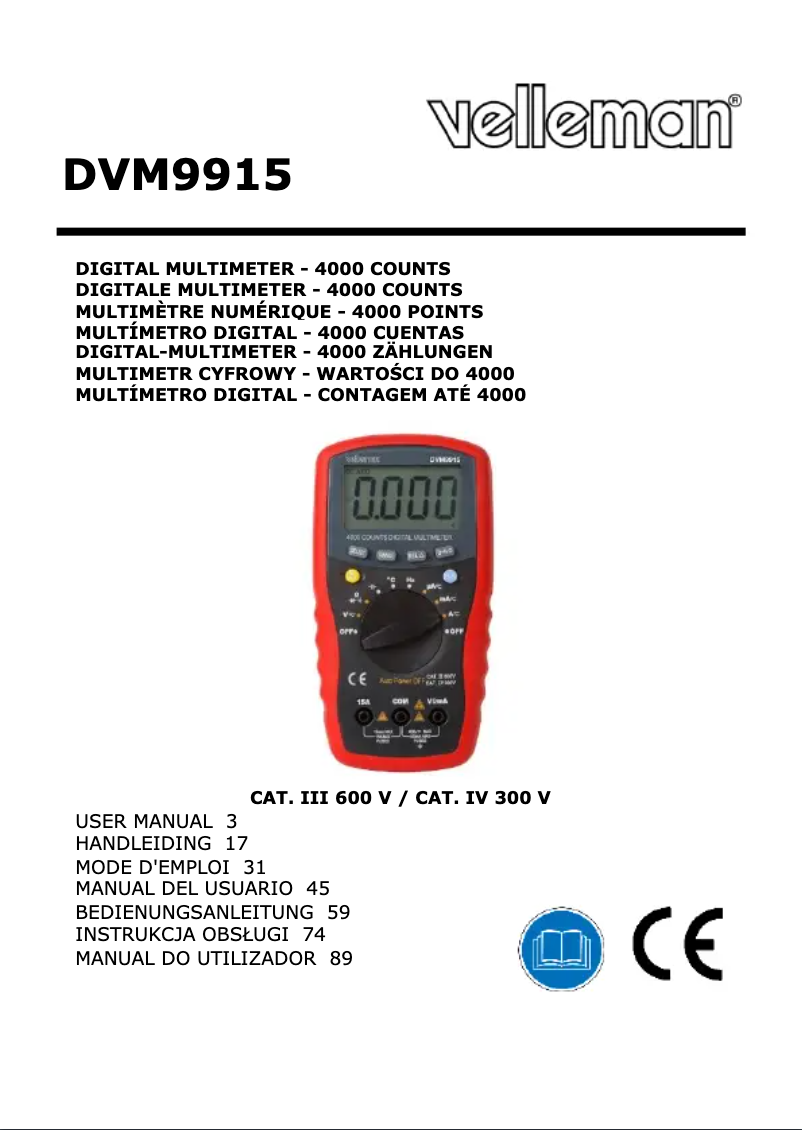 Page n°1 - Manuel utilisateur Velleman DVM9915