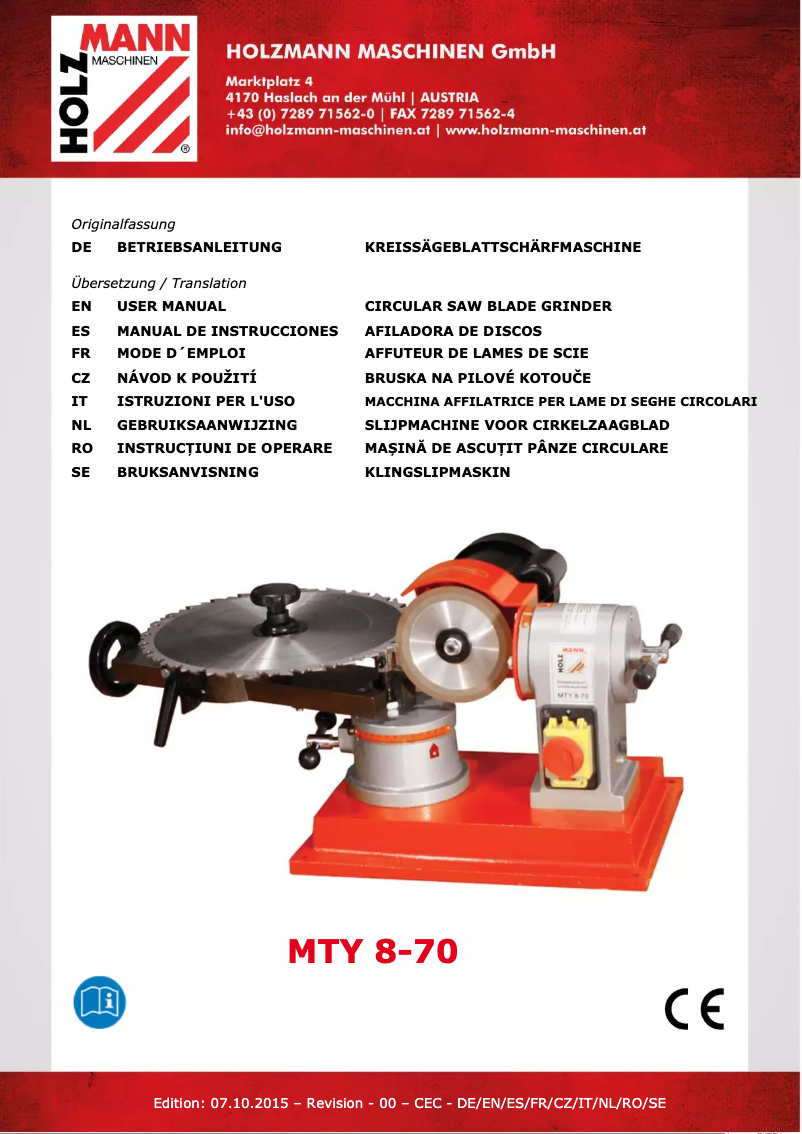 Page 1 de la notice Manuel utilisateur Holzmann MTY8-70