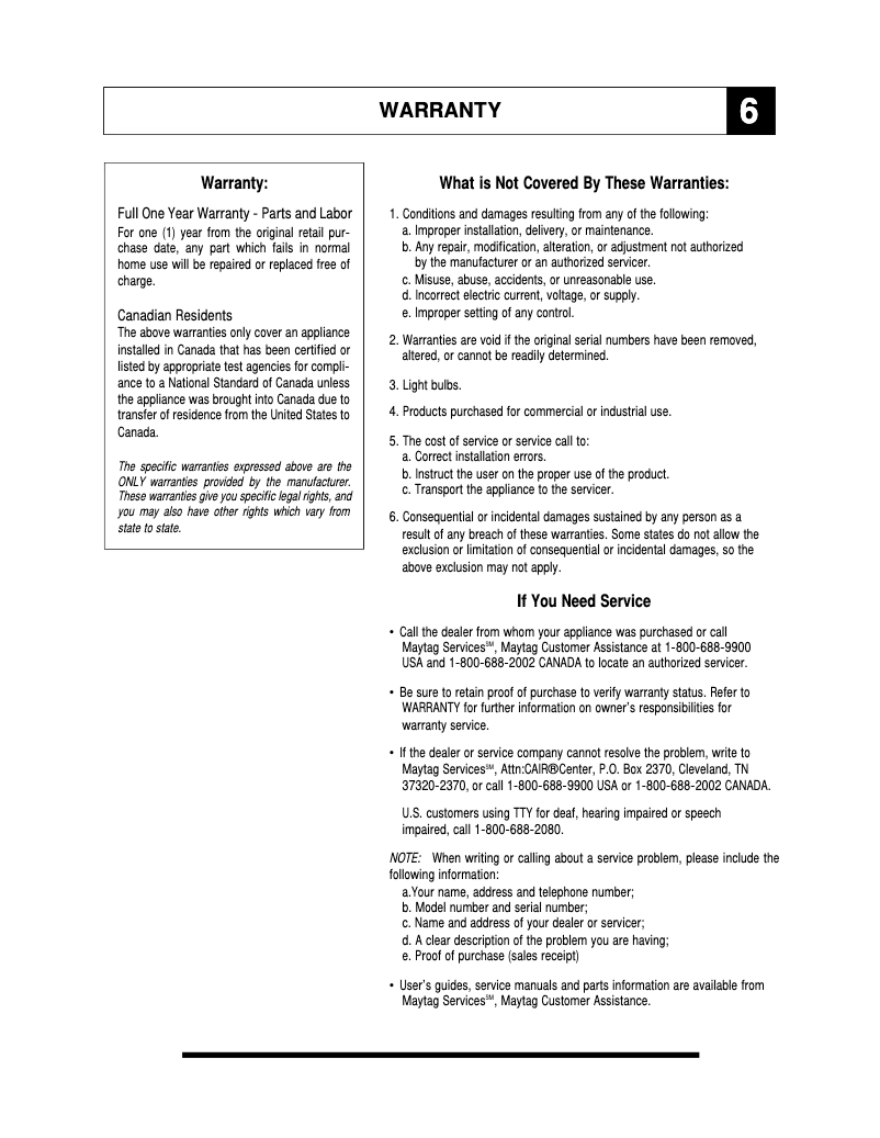 Page 1 of the manual Warranty Information KitchenAid UXT5230ADS