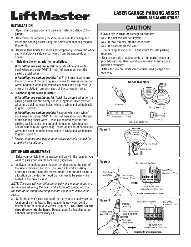 Page n°1 - Manuel utilisateur LiftMaster 975LM