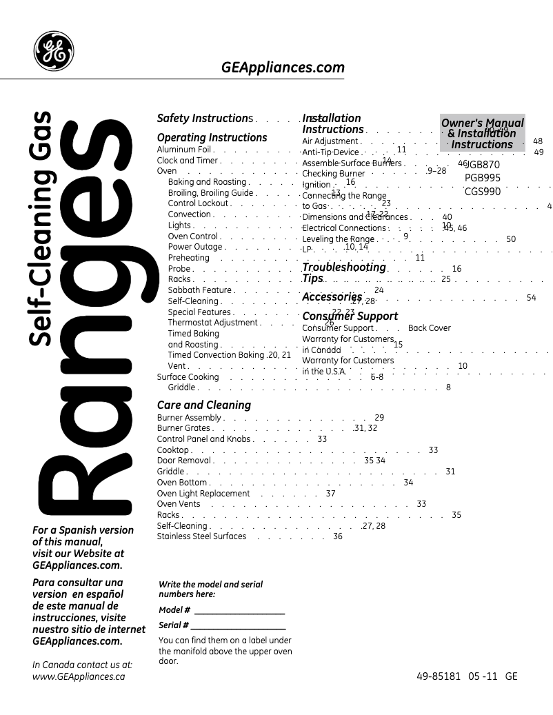 Imagen de la primera página del manual del dispositivo PGB995DETBB