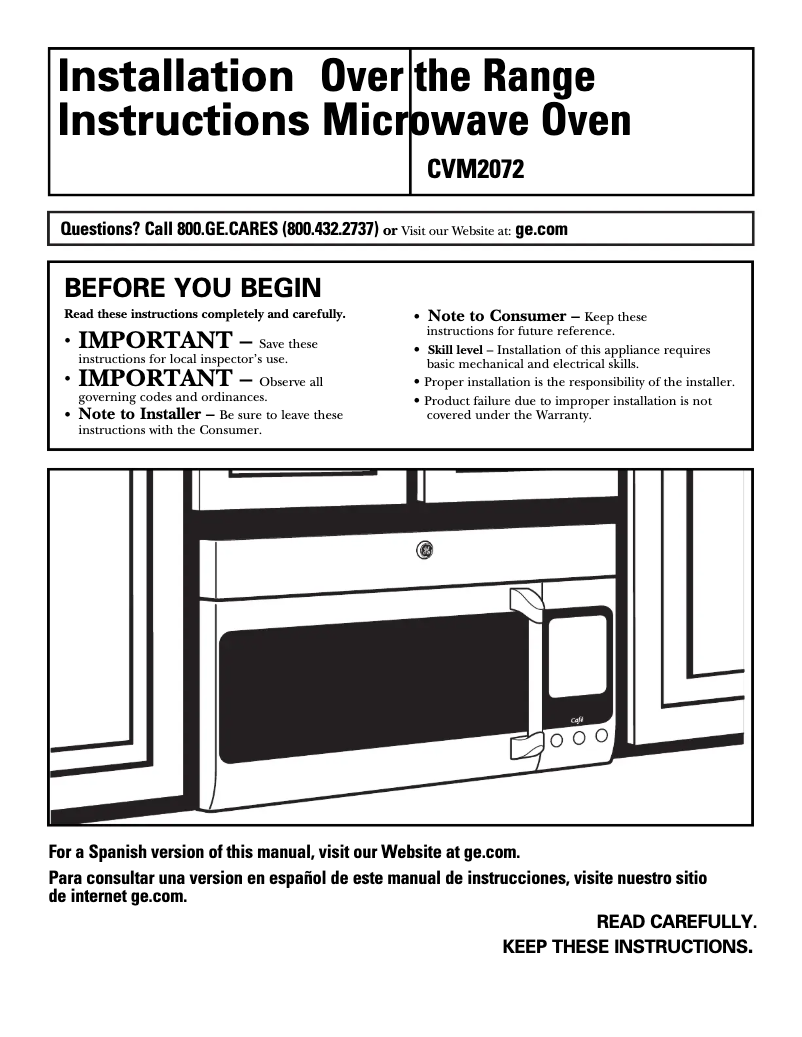 Página 1 del manual Guía de instalación GE Café CVM2072SMSS