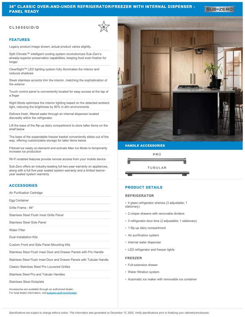 Page 1 de la notice Manuel utilisateur Sub-Zero CL3650UIO