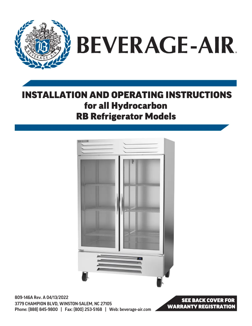 Page 1 de la notice Manuel utilisateur Beverage-Air RB19HC-1S