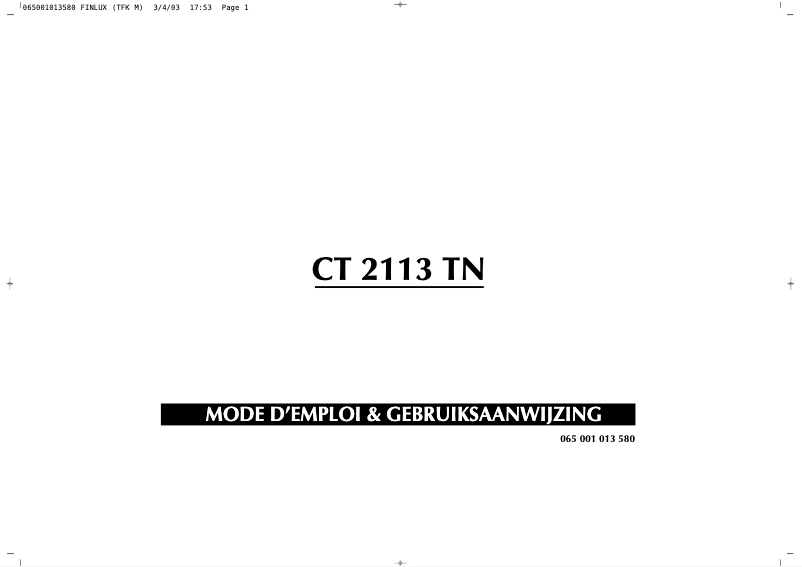 Page 1 de la notice Manuel utilisateur Finlux CT2113TN