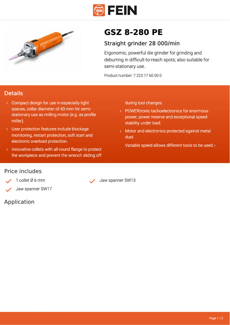 Página 1 del manual Ficha técnica Fein GSZ 8-280 PE