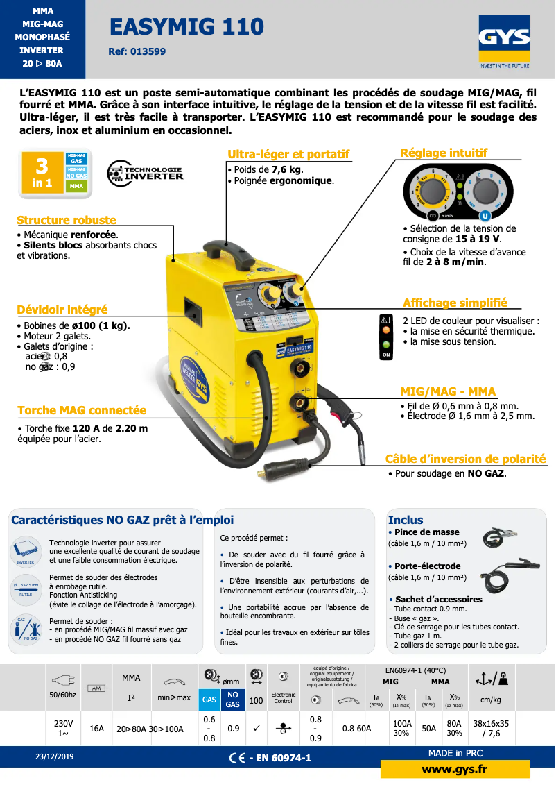 Image de la première page du manuel de l'appareil Easymig 110