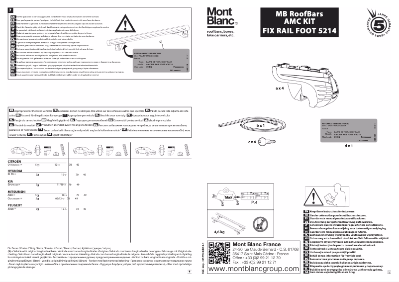 Page 1 de la notice Manuel utilisateur Mont Blanc AMC 5214