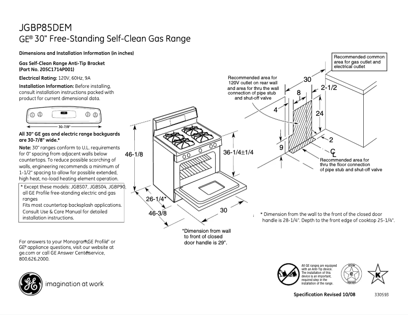 Page 1 de la notice Fiche technique GE JGBP85DEMCC