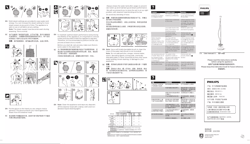 Page 1 de la notice Brochure Philips Easy Touch GC481