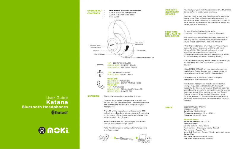 Page 1 de la notice Manuel utilisateur Moki Katana