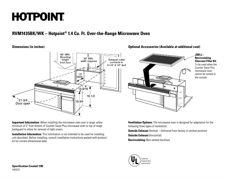 Page 1 de la notice Fiche technique Hotpoint RVM1435WK