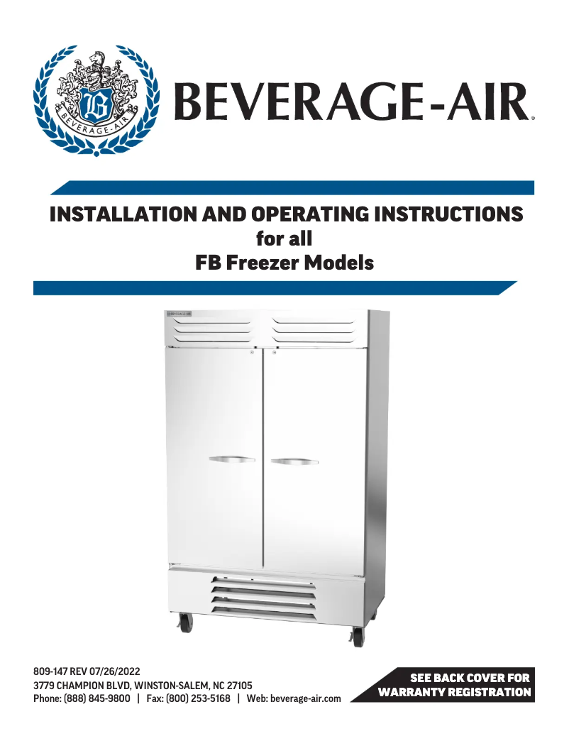 Page 1 de la notice Manuel utilisateur Beverage-Air FB23HC-1S