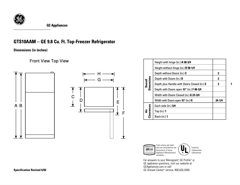 Imagen de la primera página del manual del dispositivo GTS10AAMRWW