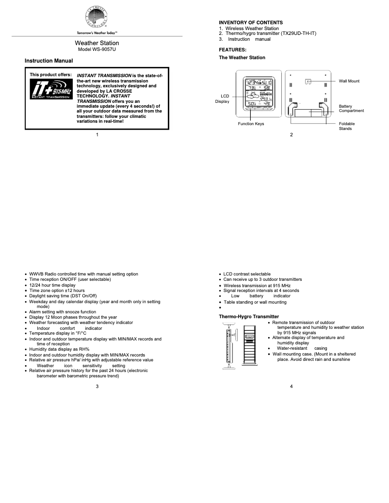 Page n°1 - Manuel utilisateur La Crosse Technology WS-9057U-IT