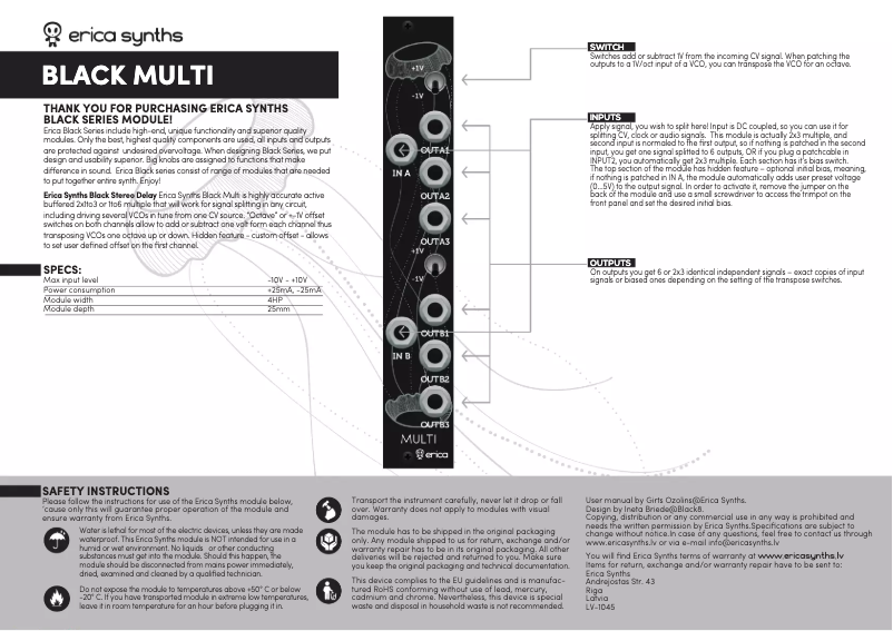 Image de la première page du manuel de l'appareil Black Multi