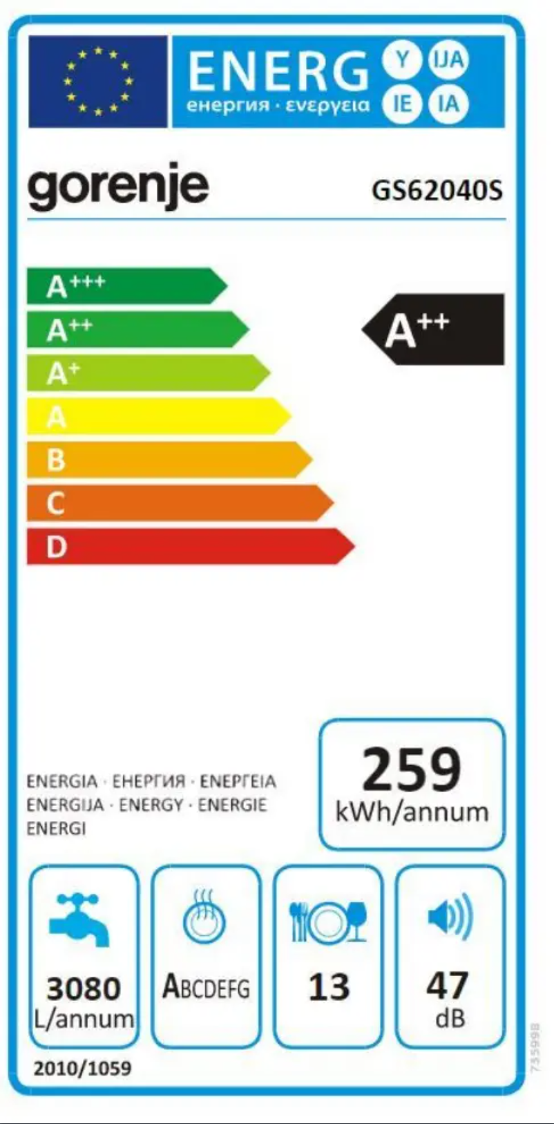 Page n°1 - Label énergétique Gorenje GS62040S