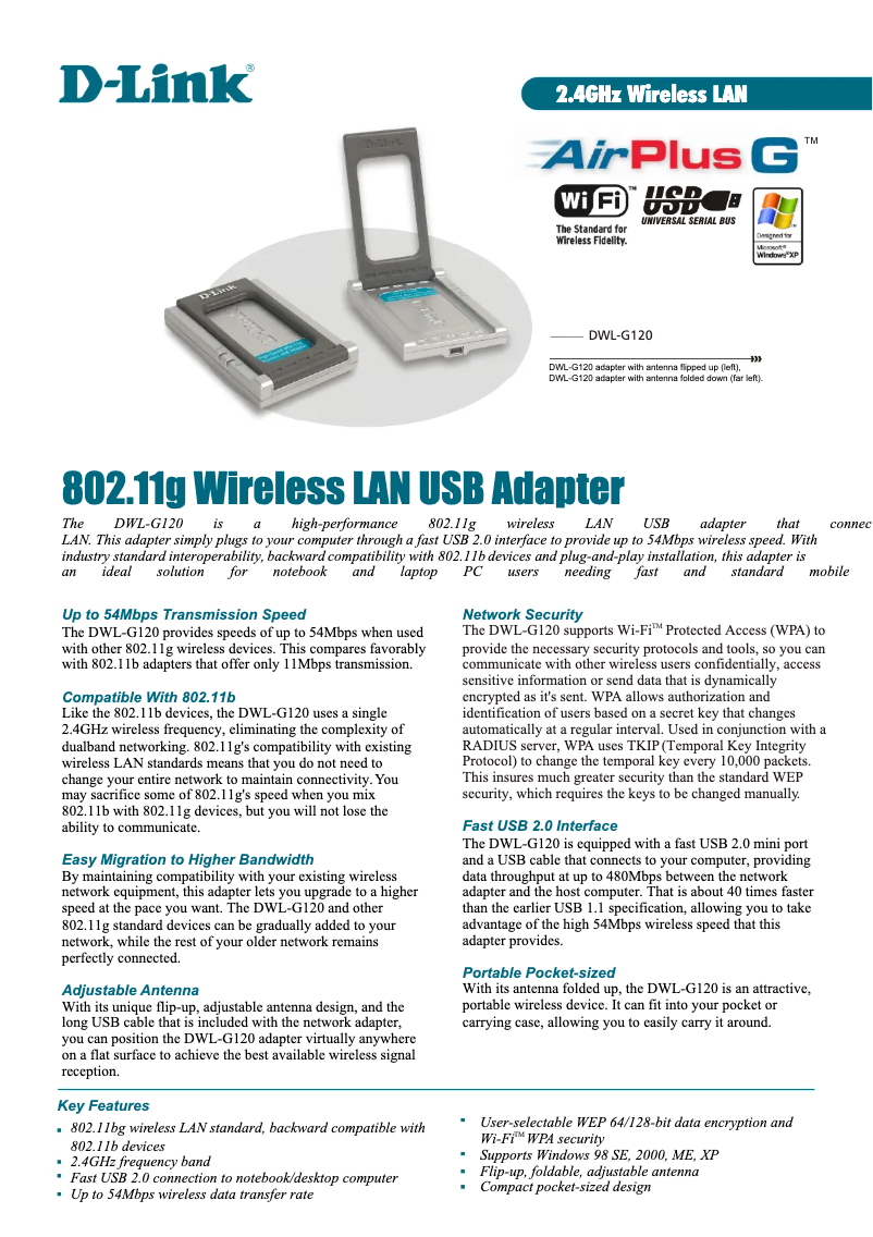 Page n°1 - Fiche technique D-Link DWL-G120